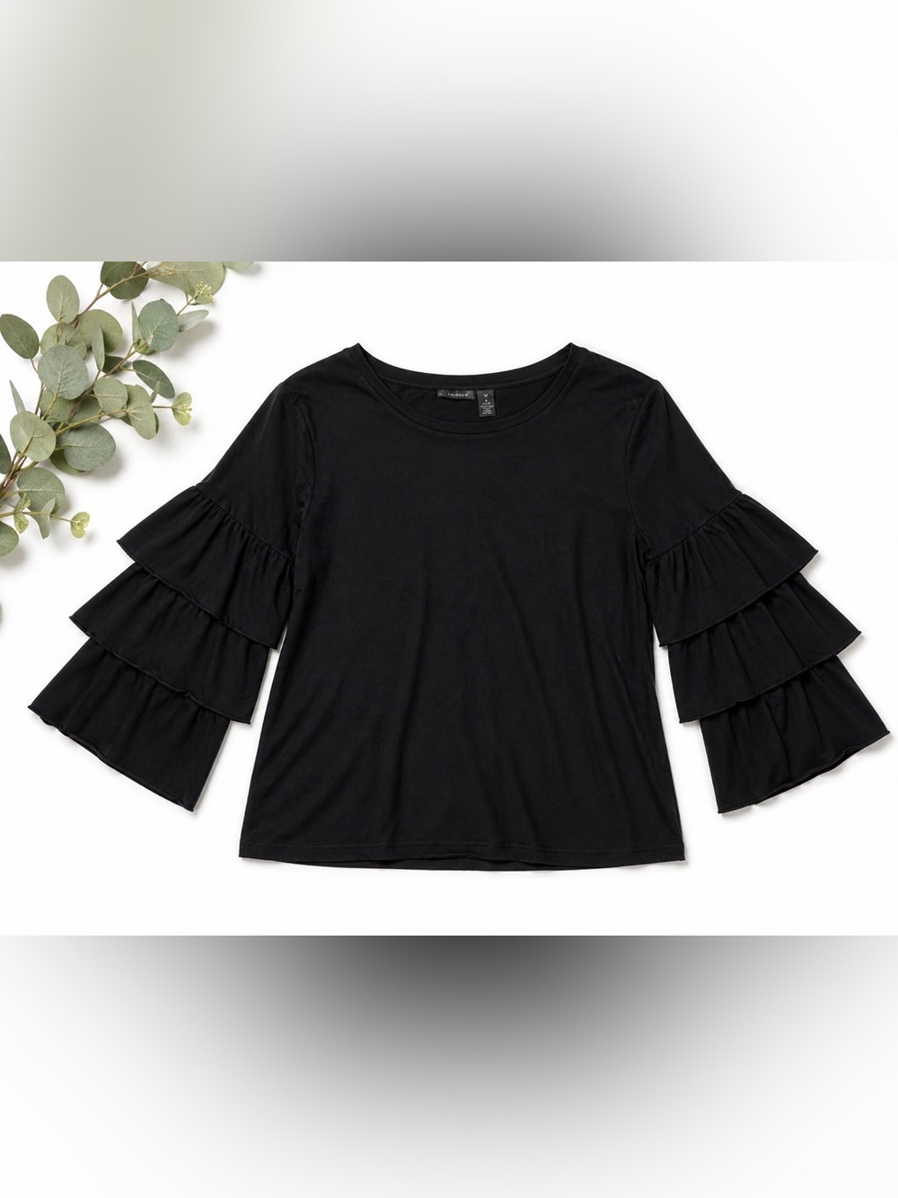 Halogen Black Tiered Ruffle Sleeve Blouse Statement Sleeve Top Size M